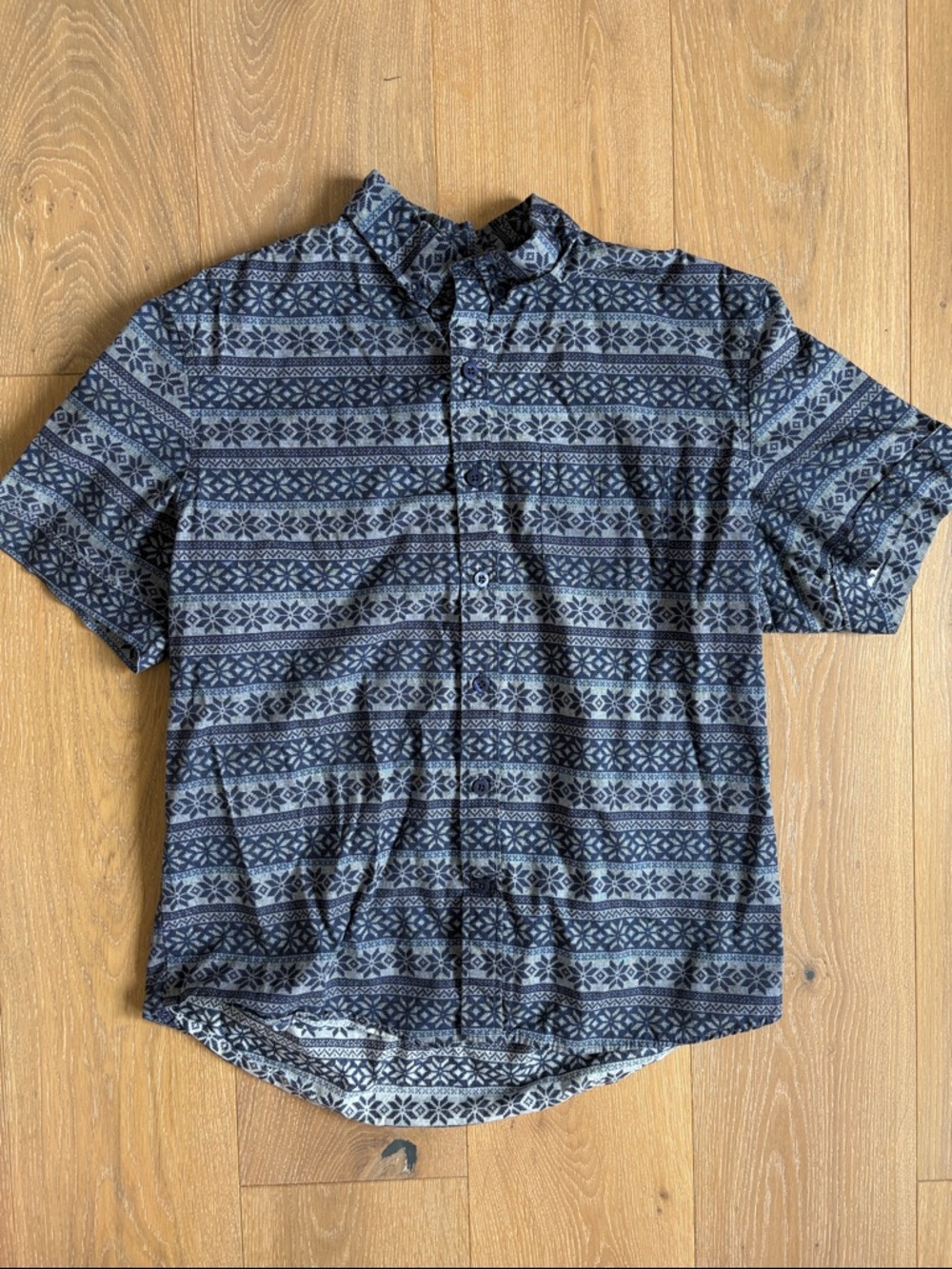 Vintage Kennington Short Sleeve Button Up Shirt Size XL Blue Fair Isle Print